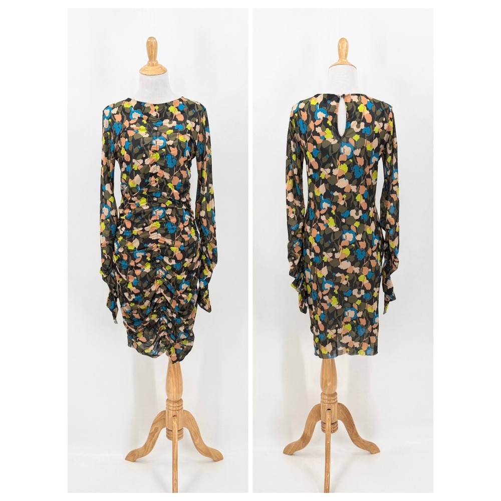 TED BAKER Ttinna Ruched Dress Women Medium Floral Mesh Long Sleeve Bodycon - Picture 4 of 16